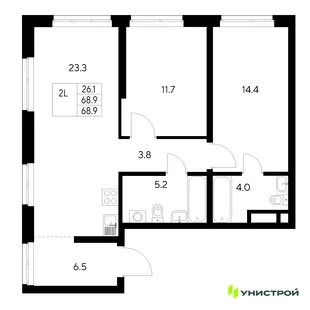 Планировка 2-комн. квартира, 68.9 м² ЖК «Стадиум»