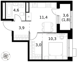 Квартира 1-комн. квартира, 35 м² ЖК «1-й Саларьевский» Фото 1 Квартира 1-комн. квартира, 35 м² ЖК «1-й Саларьевский» Фото 1