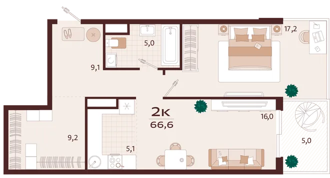 Планировка 2-комн. квартира, 66.6 м² ЖК «Роялта» Планировка 2-комн. квартира, 66.6 м² ЖК «Роялта»