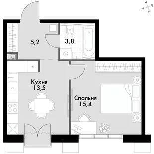 Квартира 1-комн. квартира, 37.7 м² ЖК «Флагман» Фото 1 Квартира 1-комн. квартира, 37.7 м² ЖК «Флагман» Фото 1