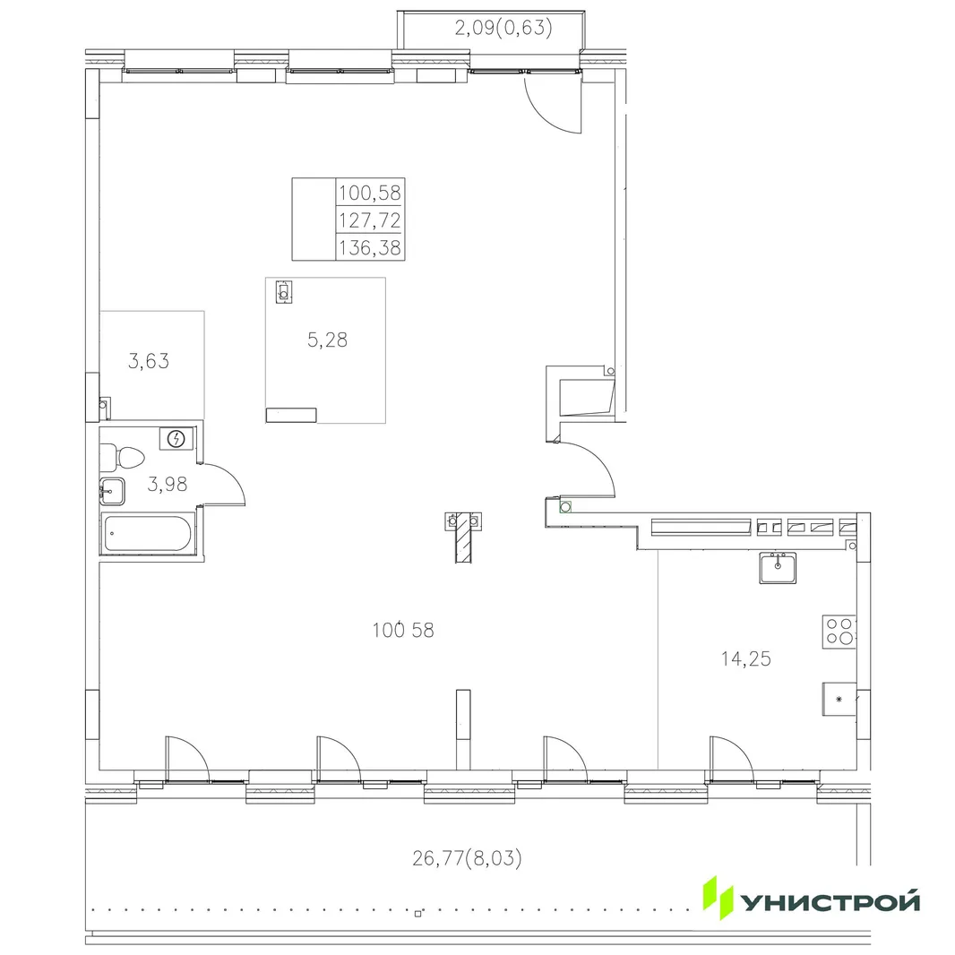 Планировка 1-комн. квартира, 136.38 м² ЖК «Statum»