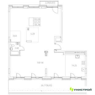 Планировка 1-комн. квартира, 136.38 м² ЖК «Statum»