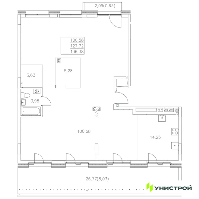 Планировка 1-комн. квартира, 136.38 м² ЖК «Statum» Планировка 1-комн. квартира, 136.38 м² ЖК «Statum»