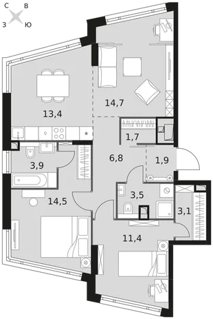 Квартира 3-комн. квартира, 74.9 м² ЖК «Rotterdam» Фото 1 Квартира 3-комн. квартира, 74.9 м² ЖК «Rotterdam» Фото 1