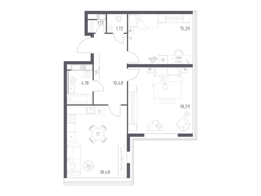 Планировка 2-комн. квартира, 69.9 м² ЖК «Октябрьская 98»