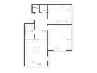 Планировка 2-комн. квартира, 69.9 м² ЖК «Октябрьская 98»