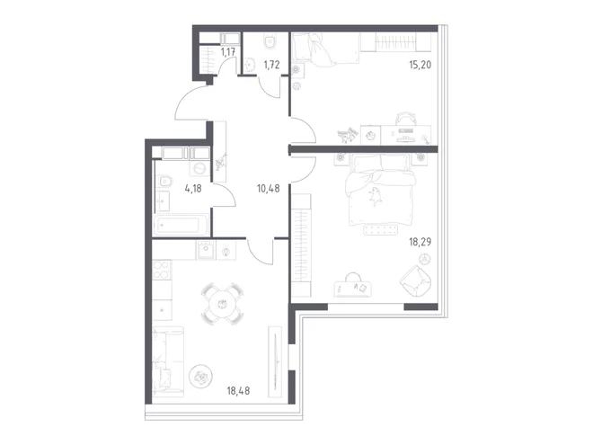 Планировка 2-комн. квартира, 69.9 м² ЖК «Октябрьская 98»