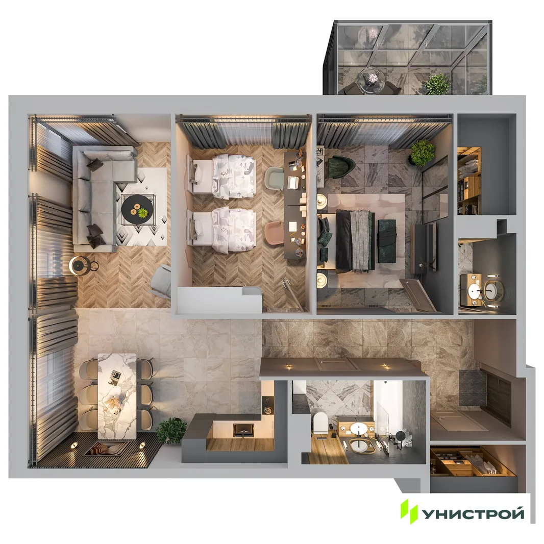 Планировка 2-комн. квартира, 75.08 м² ЖК «Лисино»