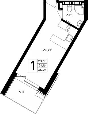 Планировка 1-комн. квартира, 30.27 м² Апарт-комплекс «Песок и море»