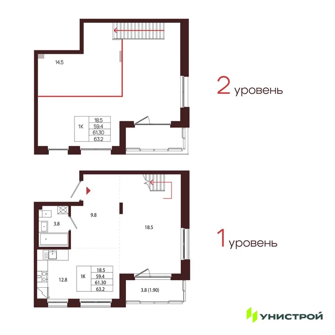 Планировка 1-комн. квартира, 61.3 м² ЖК «Лисино» Планировка 1-комн. квартира, 61.3 м² ЖК «Лисино»