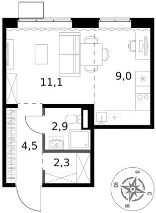 Квартира Студия, 29.8 м² ЖК «1-й Ясеневский» Фото 1