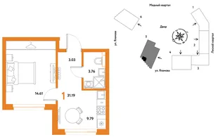 Планировка 1-комн. квартира, 31.19 м² ЖК «Сибирский сад»