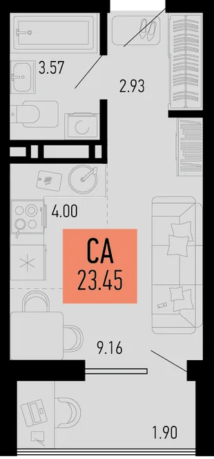 Планировка Студия, 23.45 м² ЖК «Столицыно»