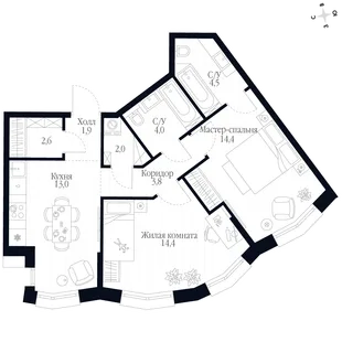 Квартира 2-комн. квартира, 60.6 м² ЖК «Фордевинд» Фото 1 Квартира 2-комн. квартира, 60.6 м² ЖК «Фордевинд» Фото 1