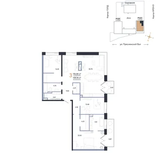 Планировка 3-комн. квартира, 136.84 м² ЖК «Репаблик»