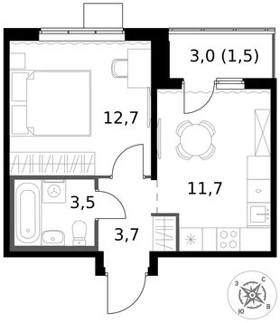 Квартира 1-комн. квартира, 33.1 м² ЖК «1-й Южный» Фото 1 Квартира 1-комн. квартира, 33.1 м² ЖК «1-й Южный» Фото 1