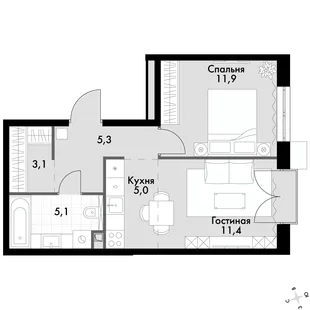 Квартира 2-комн. квартира, 41.8 м² ЖК «Флагман» Фото 1 Квартира 2-комн. квартира, 41.8 м² ЖК «Флагман» Фото 1