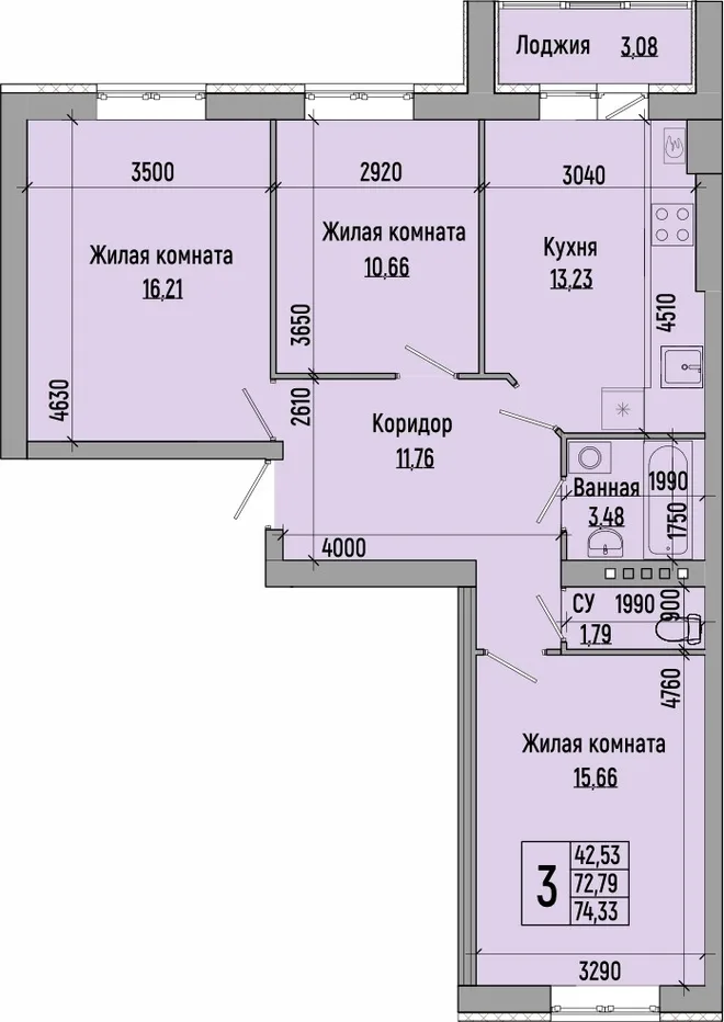 Планировка 3-комн. квартира, 74.33 м² ЖК «мкр. Долина» Планировка 3-комн. квартира, 74.33 м² ЖК «мкр. Долина»