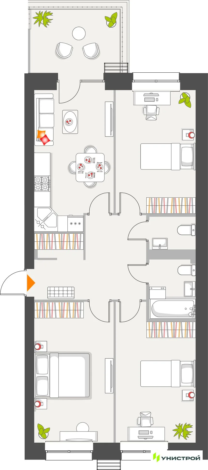Планировка 3-комн. квартира, 80.07 м² ЖК «Атмосфера»