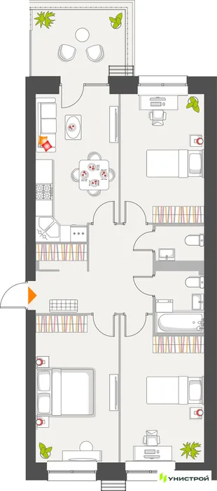 Планировка 3-комн. квартира, 80.07 м² ЖК «Атмосфера»