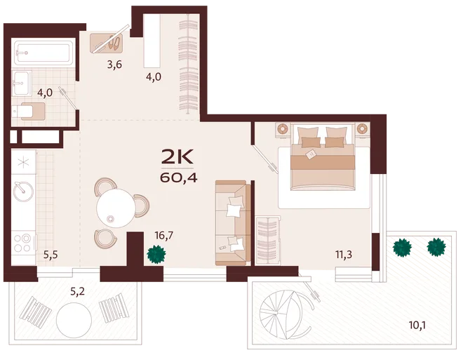 Планировка 2-комн. квартира, 60.4 м² ЖК «Роялта» Планировка 2-комн. квартира, 60.4 м² ЖК «Роялта»
