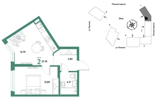 Планировка 2-комн. квартира, 37.7 м² ЖК «Сибирский сад»