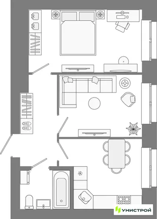 Планировка 2-комн. квартира, 44.37 м² ЖК «Лето»