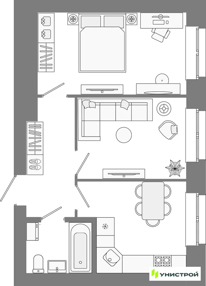 Планировка 2-комн. квартира, 44.37 м² ЖК «Лето» Планировка 2-комн. квартира, 44.37 м² ЖК «Лето»