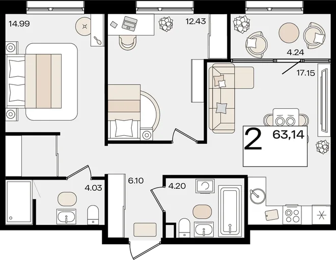 Планировка 2-комн. квартира, 63.14 м² ЖК «Патрики» Планировка 2-комн. квартира, 63.14 м² ЖК «Патрики»