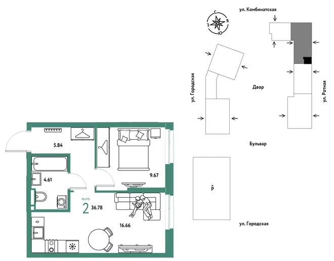 Планировка 2-комн. квартира, 36.78 м² ЖК «Уральский сад» Планировка 2-комн. квартира, 36.78 м² ЖК «Уральский сад»