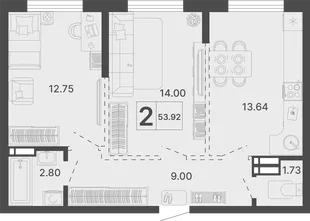 Планировка 2-комн. квартира, 53.92 м² ЖК «Светский лес»