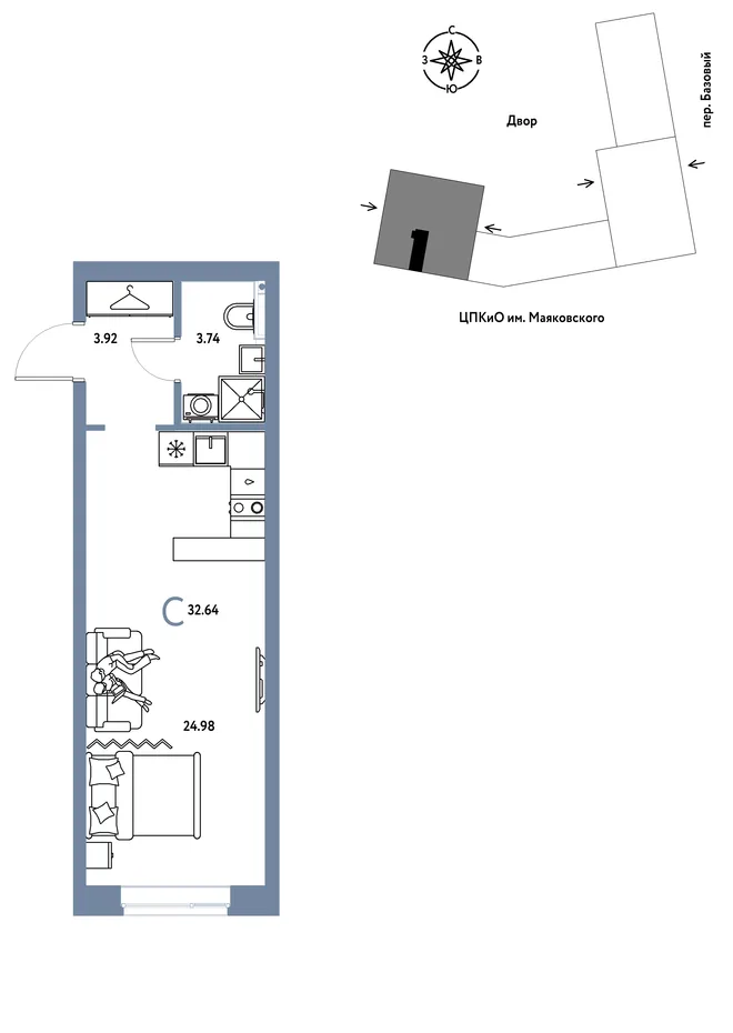 Планировка Студия, 32.64 м² ЖК «Сибирский сад» Планировка Студия, 32.64 м² ЖК «Сибирский сад»