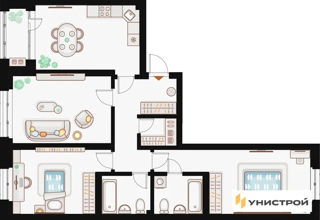 Планировка 3-комн. квартира, 92.07 м² ЖК «Жилой кластер Q на Кулагина» Планировка 3-комн. квартира, 92.07 м² ЖК «Жилой кластер Q на Кулагина»