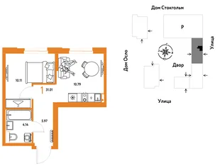 Планировка 1-комн. квартира, 31.01 м² ЖК «Европейский берег 2.0»