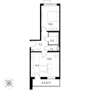 Квартира 2-комн. квартира, 49.5 м² ЖК «1-й Шереметьевский» Фото 1 Квартира 2-комн. квартира, 49.5 м² ЖК «1-й Шереметьевский» Фото 1