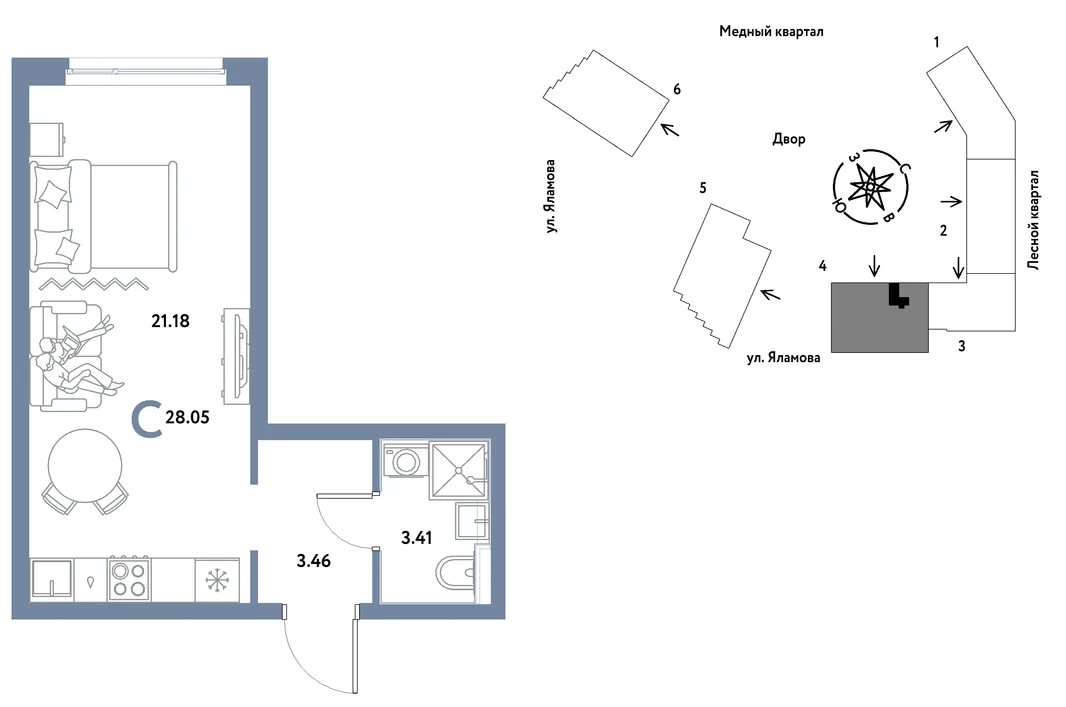Планировка Студия, 28.05 м² ЖК «Сибирский сад»