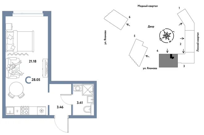 Планировка Студия, 28.05 м² ЖК «Сибирский сад» Планировка Студия, 28.05 м² ЖК «Сибирский сад»