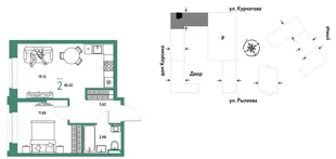 Планировка 2-комн. квартира, 40.51 м² ЖК «Остров-сад»