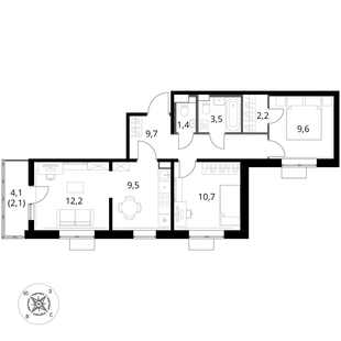 Квартира 3-комн. квартира, 60.9 м² ЖК «1-й Шереметьевский» Фото 1 Квартира 3-комн. квартира, 60.9 м² ЖК «1-й Шереметьевский» Фото 1