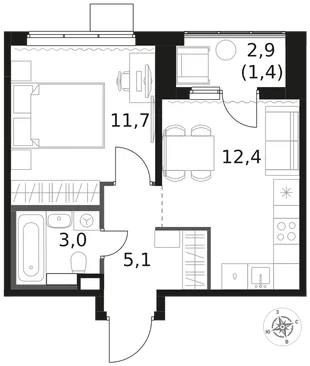 Квартира 1-комн. квартира, 33.6 м² ЖК «1-й Химкинский» Фото 1 Квартира 1-комн. квартира, 33.6 м² ЖК «1-й Химкинский» Фото 1