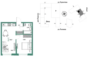 Планировка 2-комн. квартира, 38.85 м² ЖК «Остров-сад»