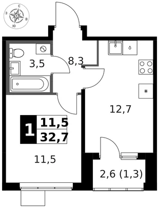 Квартира 1-комн. квартира, 33.3 м² ЖК «1-й Ясеневский» Фото 1 Квартира 1-комн. квартира, 33.3 м² ЖК «1-й Ясеневский» Фото 1