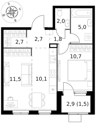 Квартира 2-комн. квартира, 48 м² ЖК «1-й Химкинский» Фото 1