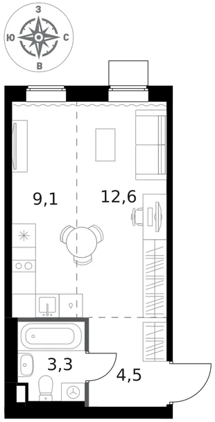 Квартира Студия, 29.5 м² ЖК «1-й Ясеневский» Фото 1