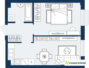 Планировка 1-комн. квартира, 37.71 м² ЖК «ГРАНД БЕРЕГ»