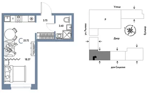 Планировка Студия, 25.72 м² ЖК «Остров-сад»
