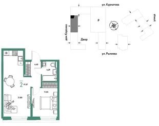 Планировка 2-комн. квартира, 41.61 м² ЖК «Остров-сад»