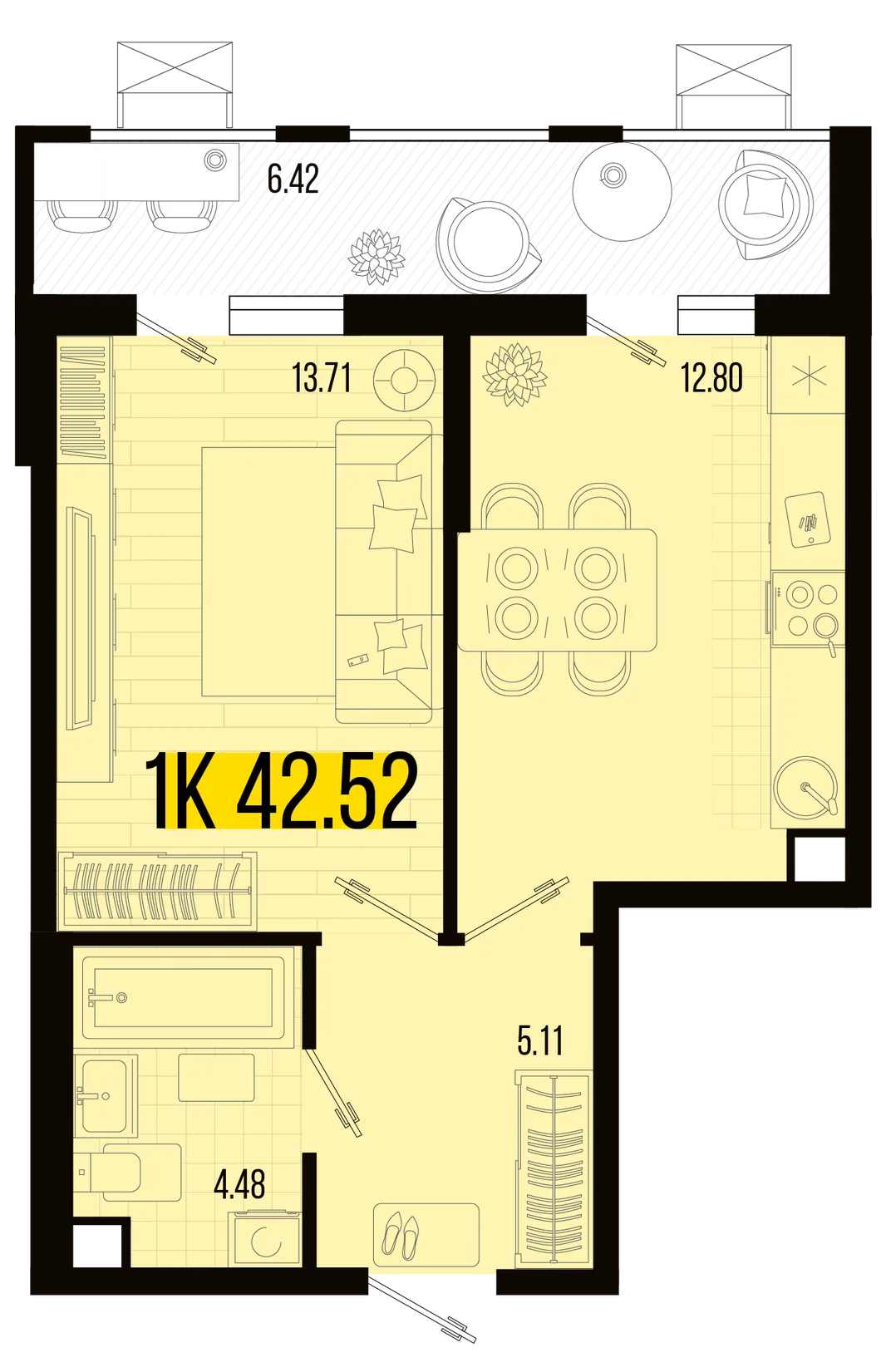 Планировка 1-комн. квартира, 39.31 м² ЖК «Цветной бульвар»