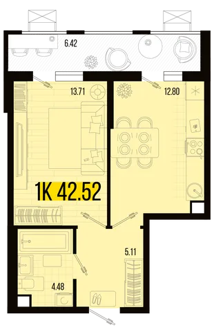 Планировка 1-комн. квартира, 39.31 м² ЖК «Цветной бульвар»