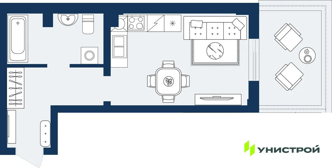 Планировка 1-комн. квартира, 31.34 м² ЖК «ГРАНД БЕРЕГ»